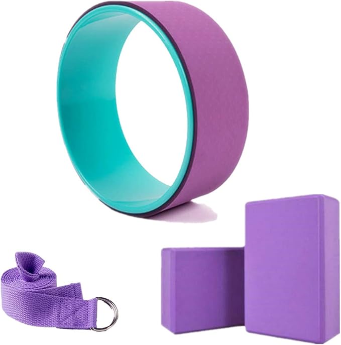 Yoga Fitness Wheel & 2 pcs Blocks & 1 pcs Yoga Strap Combo Value Pack-Purple
