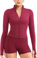 YEOREO Women Full Zip Workout Jacket with Pockets Thumb Hole Long Sleeve Athletic Cropped Jackets Gym Yoga Top