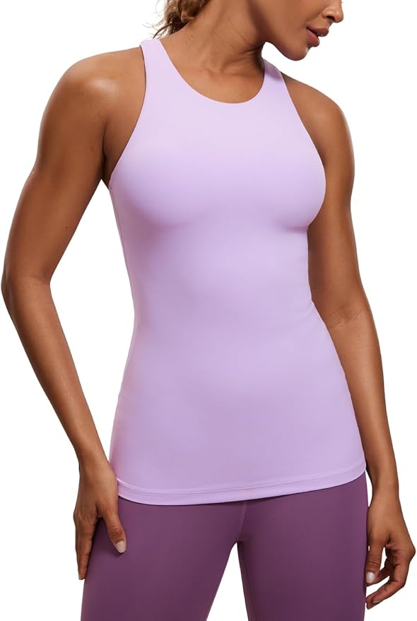 CRZ YOGA Butterluxe High Neck Tank Tops for Women - Racerback Workout Padded Yoga Athletic Camisole with Built in Bra