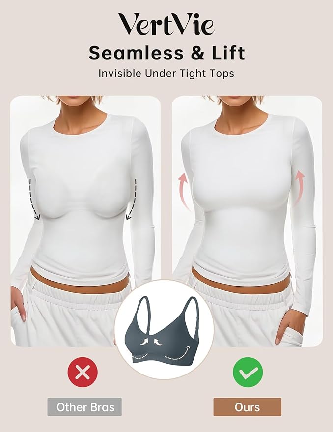Vertvie Womens Seamless Jelly Bras No Underwire Comfort Push Up Bras Buttery Soft Wireless Bralette Full Coverage Sports Bra