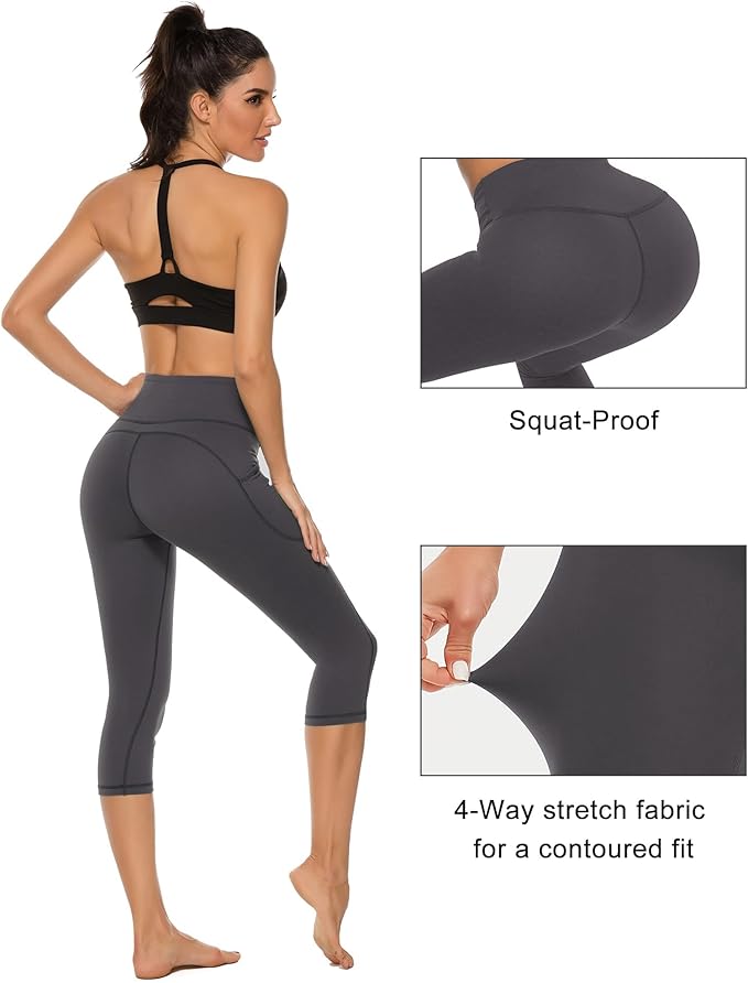 Stelle Women's Capri Yoga Pants with Pockets Essential High Waisted Leggings for Workout