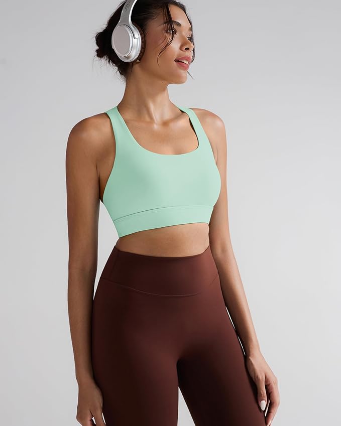 RUNNING GIRL High Impact Sports Bras for Women - Scoop Neck Strappy Sports Bra High Support Moulded Cup Workout Bra