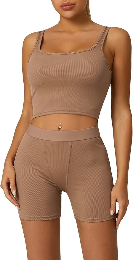 LICOBOD Casual Workout Sets 2 Piece Outfits for Women Ribbed Crop Tank Top High Waist Yoga Leggings Lounge Wear Tracksuit
