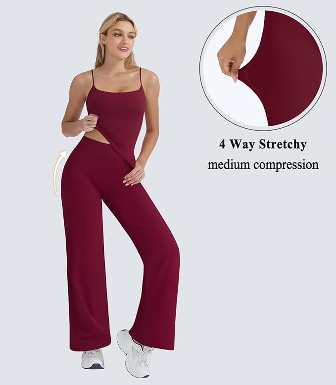 OMKAGI Workout Sets for Women Padded Tank Tops Matching Straight Leg Yoga Outfits