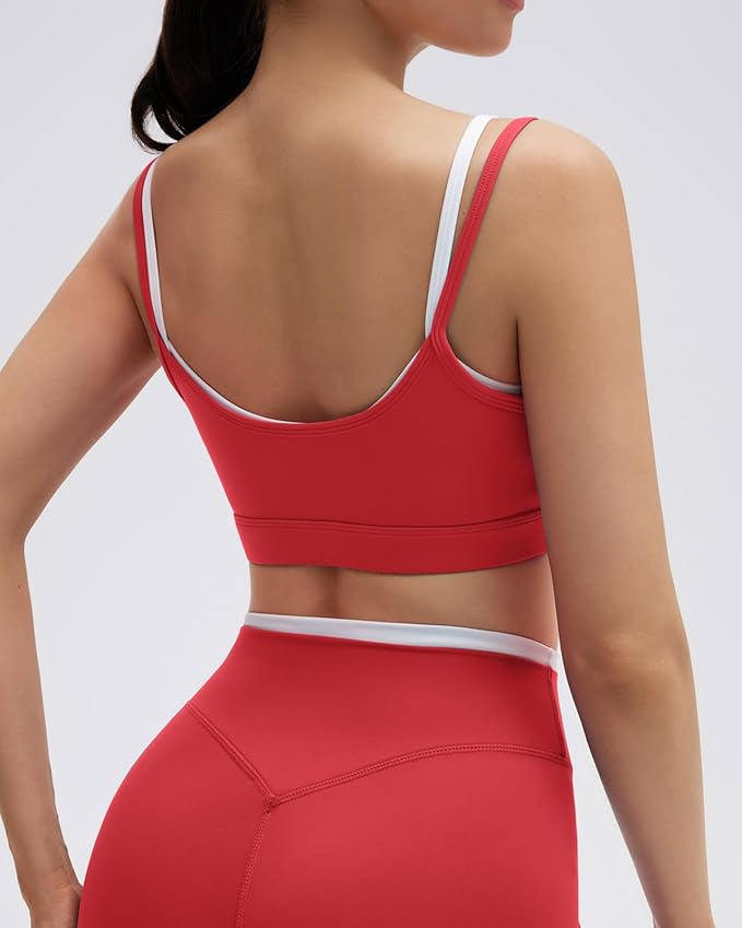 SUUKSESS Women 2 Pieces Workout Sets Padded Spaghetti Straps Camis High Waist Biker Shorts