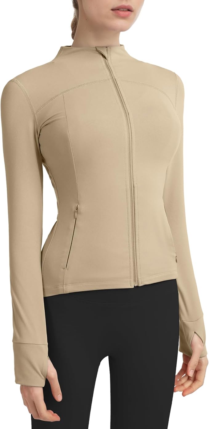 Locachy Women's Slim Fit Full Zip Athletic Running Sports Workout Jacket with Thumb Holes