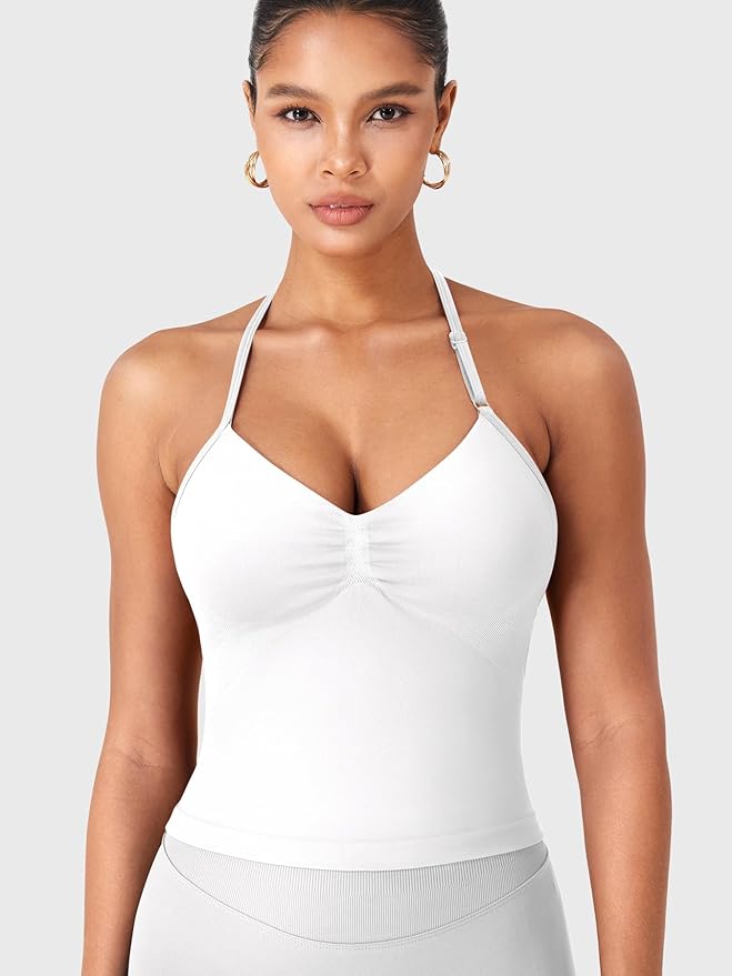 YEOREO SoftHue Impact Longline Strappy Top Women's Halter Workout Tank Tops Backless Gym Longline with Adjustable Strap
