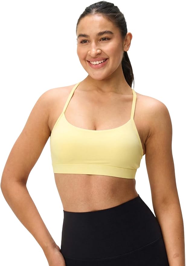 Womens Y Back Padded Sports Bra Strappy U Neck Butter Soft Low Impact Workout Bras Yoga Pilates Walking