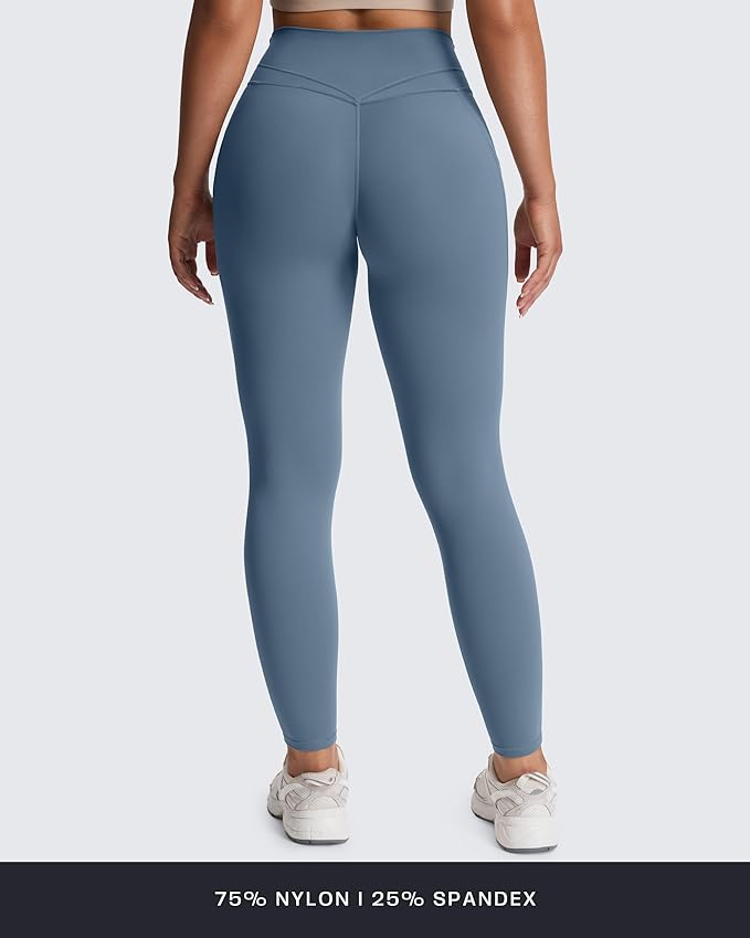 Aoxjox Women's Trinity High Waisted Yoga Pants with Pockets Cross-Waist Tummy Control Buttery Soft Workout Leggings 26"