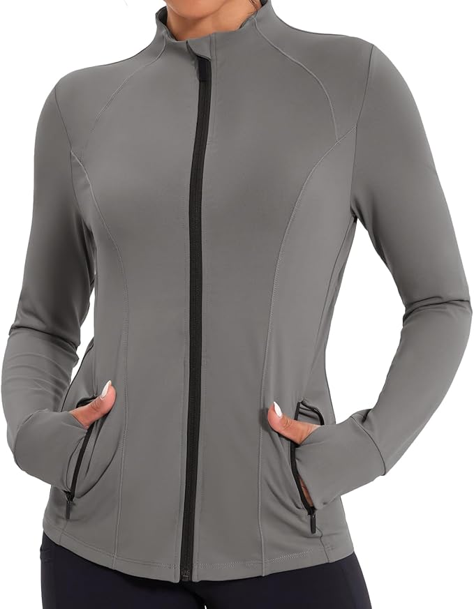 Workout Jackets for Women Lightweight Running Sweat Jackets Full Zip Up Exercise Yoga Athletic Clothes with Pockets