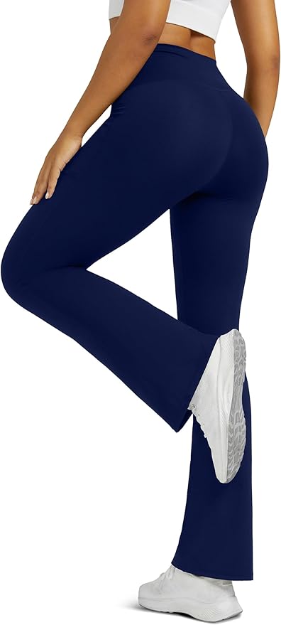Flare Leggings for Women Yoga Pants with Pockets High Waisted Crossover Flare Leggings Bootcut Casual Yoga Pants