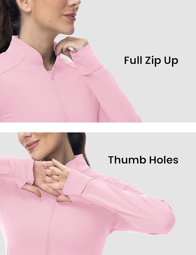 BGOWATU Women's Workout Athletic Jacket Full Zip Running Jackets Gym Yoga Track Tops with Pockets Thumb Hole