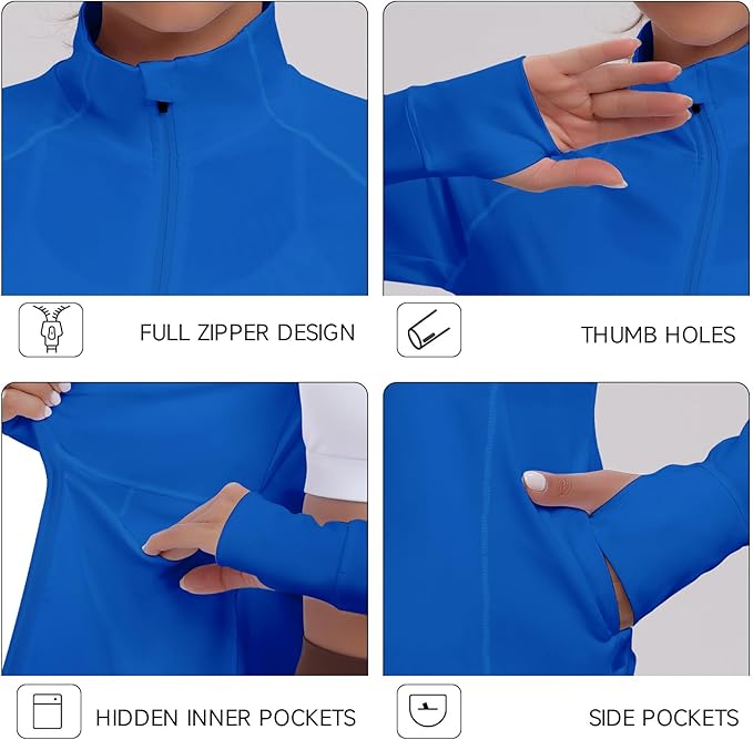 Women's Athletic Jackets Lightweight Sport Workout Jackets Zip Up Running Jackets with Thumb Holes for Gym Yoga