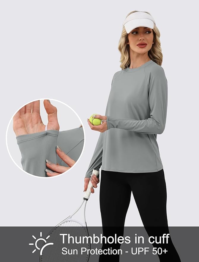WIHOLL Workout Tops for Women Long Sleeve Sun Shirt UPF 50+ UV Protection Running Hiking Clothes Quick Dry Athletic Tops