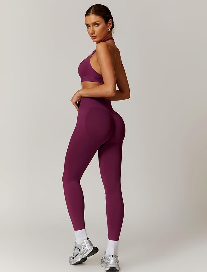 ABOCIW Workout Sets for Women Seamless Scunch Butt Lifting Impact Leggings Halter Sports Bra 2 Piece Gym Outfits