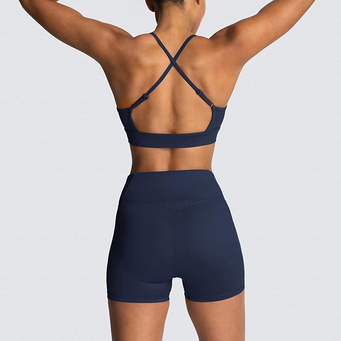 IMEKIS Women's Workout Sets 2 Piece Yoga Outfit High Waisted Biker Shorts Leggings Sports Bra Gym Fitness Clothes Tracksuit