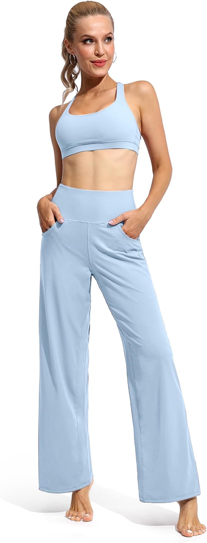 Promover Wide Leg Pants Woman Yoga Pants with Pockets Stretch Loose Casual Lounge Sweatpants Petite/Regular/Tall