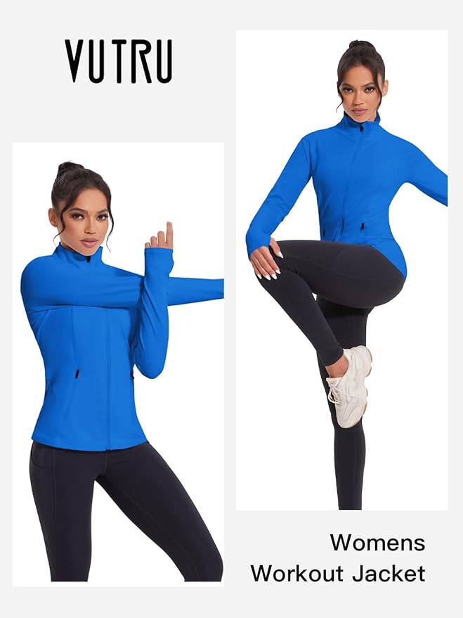 VUTRU Women's Workout Jackets Full Zip Athletic Tops Lightweight Gym Yoga Running Jacket with Pockets