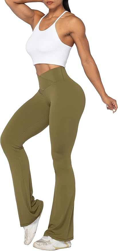 Sunzel Flare Leggings, Crossover Yoga Pants with Tummy Control, High-Waisted and Wide Leg