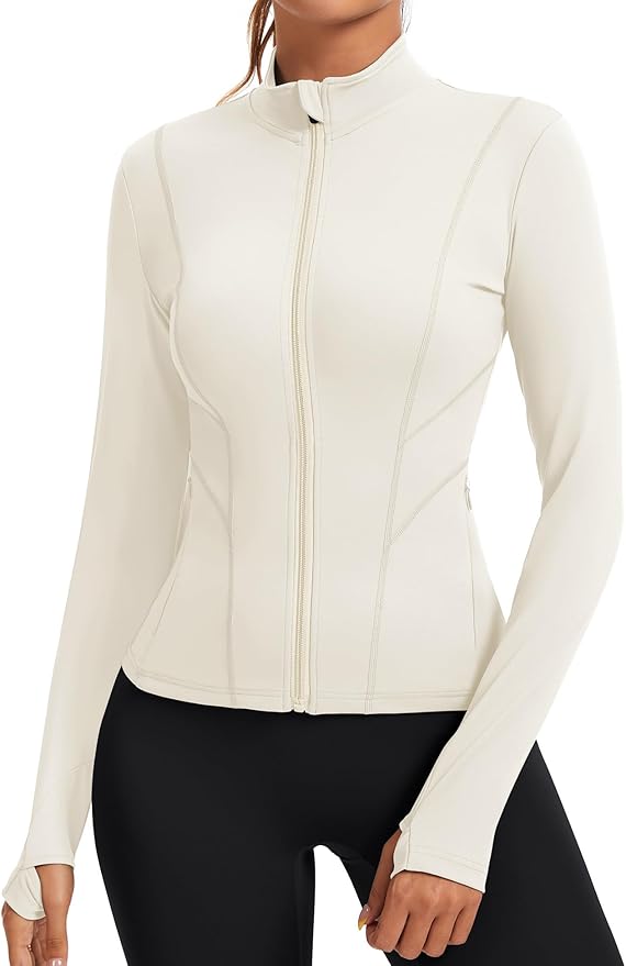 Rapbin Women's Slim Fit Workout Jackets Full Zip Long Sleeve Running Athletic Tops Yoga Shirts with Thumb Holes