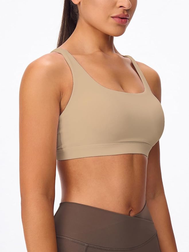 Women's Strappy Sports Bras Light Compression Crop Criss Cross Back Padded Workout Yoga Bra Supportive U Neckline