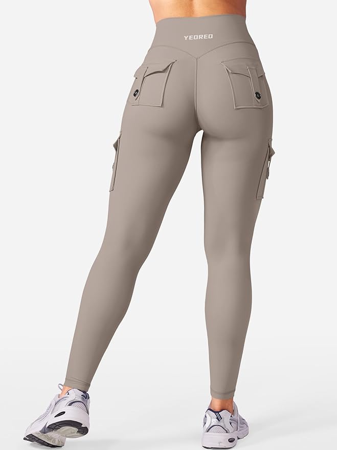 YEOREO CoreFlex Workout Cargo Leggings with Pockets for Women Hidden Scrunch Butt Lifting Leggings Gym Yoga Pants