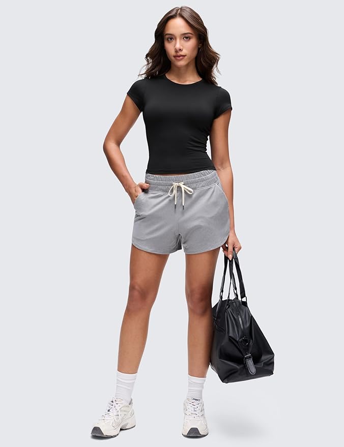 CRZ YOGA Cloud Jersey Crewneck Baby Tee for Women - Casual Workout Basic Short Sleeve Shirts Summer Daily Soft Stretchy Tops