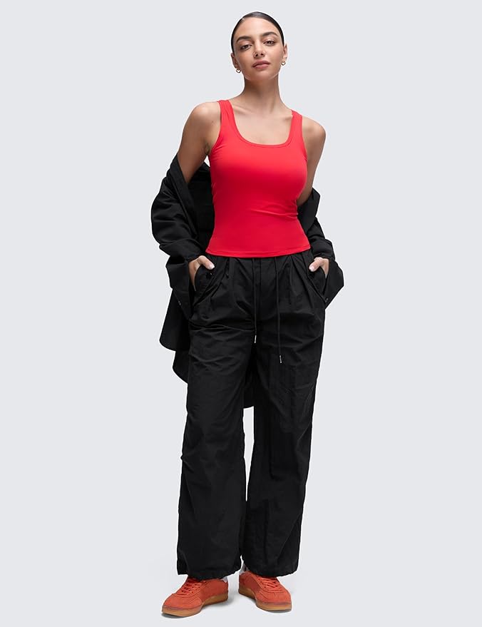 CRZ YOGA Softembrace Scoop Neck Tank Tops for Women - Casual Going Out Soft Double Lined Crop Basic Sleeveless Shirts