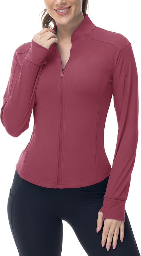 BGOWATU Women's Workout Athletic Jacket Full Zip Running Jackets Gym Yoga Track Tops with Pockets Thumb Hole