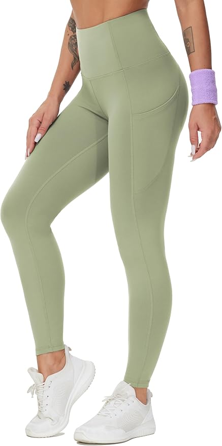 THE GYM PEOPLE Thick High Waist Yoga Pants with Pockets, Tummy Control Workout Running Yoga Leggings for Women
