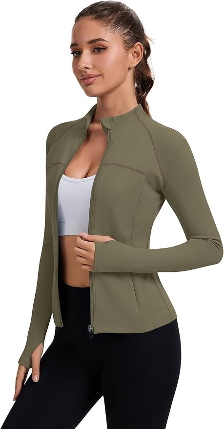 Rapbin Women's Full Zip Workout jackets Runing Slim Fit Athletic Tops With Thumb Holes
