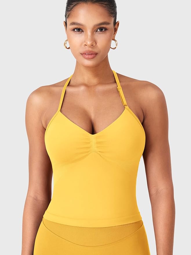 YEOREO SoftHue Impact Longline Strappy Top Women's Halter Workout Tank Tops Backless Gym Longline with Adjustable Strap
