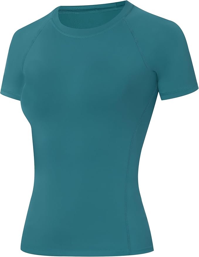 Runhit Compression Shirt Women Short Sleeve Workout Tops Athletic Gym Moisture Wicking T-Shirt Running Yoga Base Layer