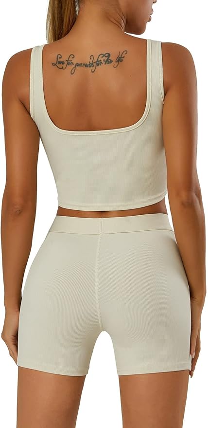 LICOBOD Casual Workout Sets 2 Piece Outfits for Women Ribbed Crop Tank Top High Waist Yoga Leggings Lounge Wear Tracksuit