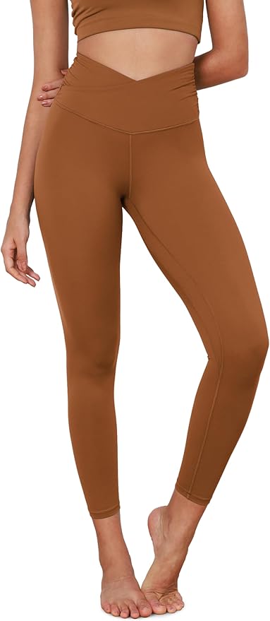 ODODOS Women's Cross Waist Yoga Leggings with Inner Pocket, 23"/25"/28" Gathered Crossover Workout Yoga Pants