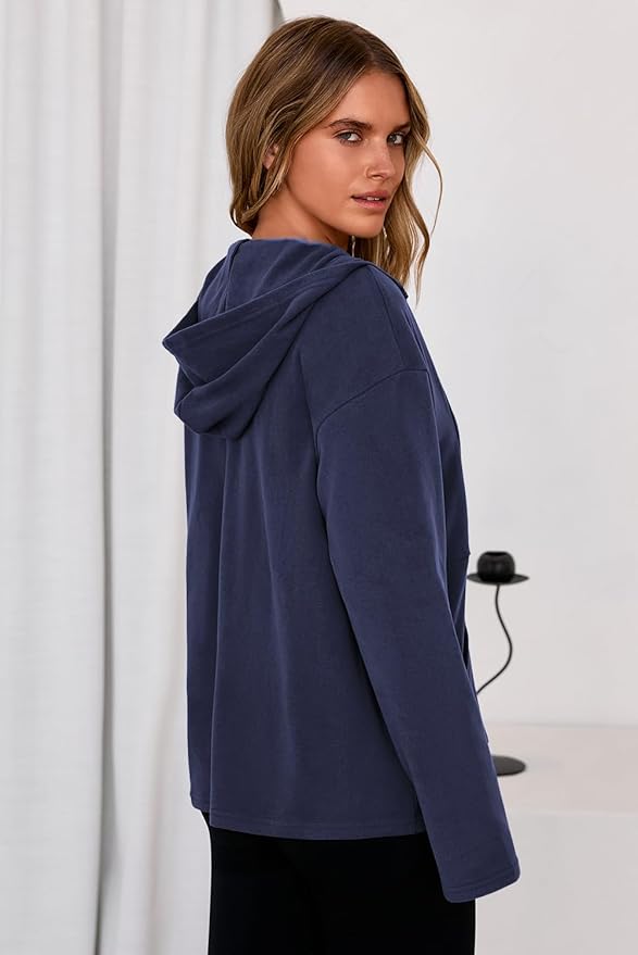 Dokotoo Hoodies for Women Soft Fleece Half Zip Up Hoodie Long Sleeve Casual Pullover Oversized Sweatshirt Hooded Tops