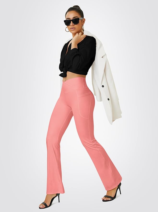FOHOFO Yoga Pants Women, Flare Leggings for Women with Pockets Crossover High Waisted Bootcut Yoga Pants