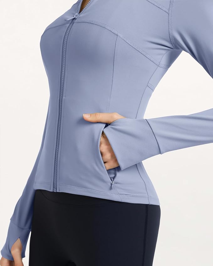 Gacaky Women's Slim Fit Workout Running Track Jackets Full Zip-up Yoga Athletic Jacket with Thumb Holes