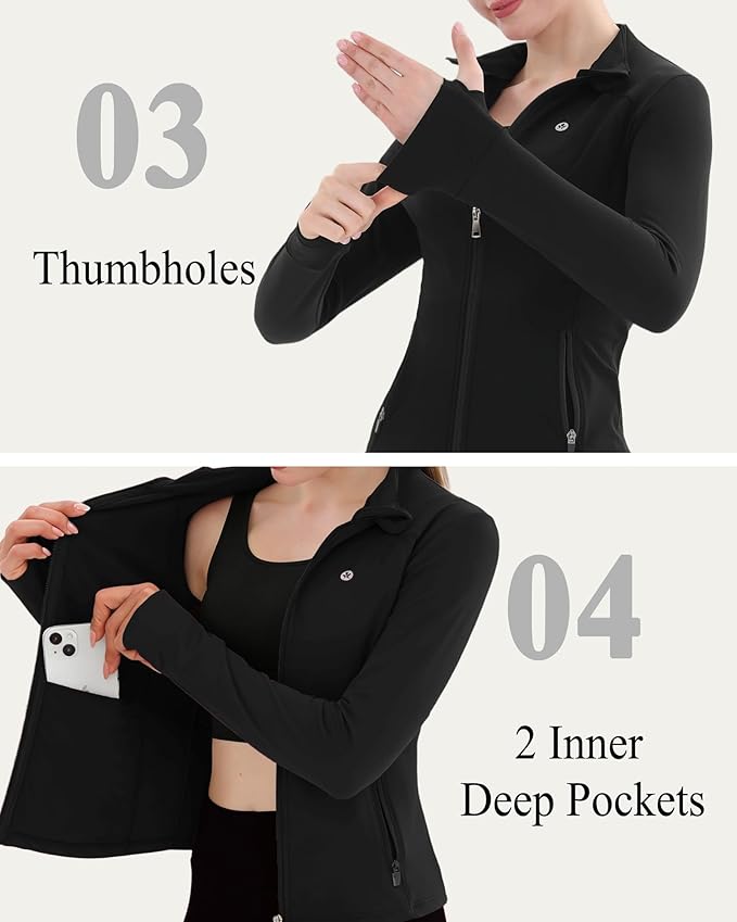 Women's Thermal Yoga Jacket - Thick Warm Full Zip Long Sleeve for Running Gym, Fleece Lined for Cold Weather Winter