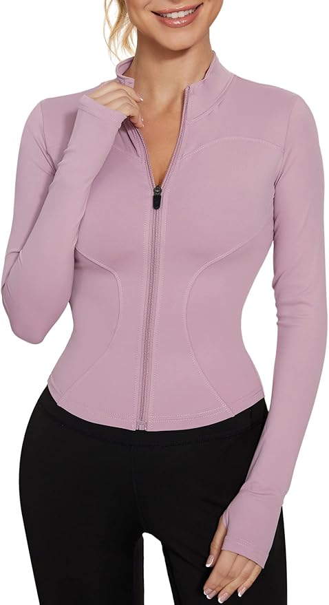 LUYAA Women's Workout Jacket Lightweight Zip Up Yoga Jacket Cropped Athletic Slim Fit Tops