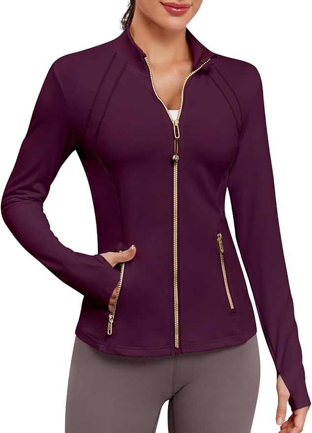 VUTRU Women Athletic Jacket Fitted Workout Running Zip Up Track Coat Layer with Thumb Holes Pockets for Yoga Gym Travel