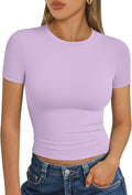 Trendy Queen Womens Short Sleeve T Shirts - Buttery Soft Summer Crop Tops Slim Fit Y2k Basic Tees for Workout