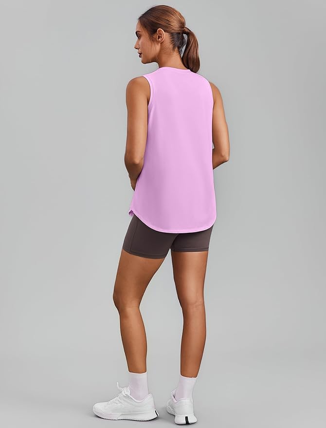 PINSPARK Workout Tops for Women Sleeveless Athletic Tank Tops UPF 50+ Running Tanks with Side Slits Loose Fit Gym Yoga Shirt