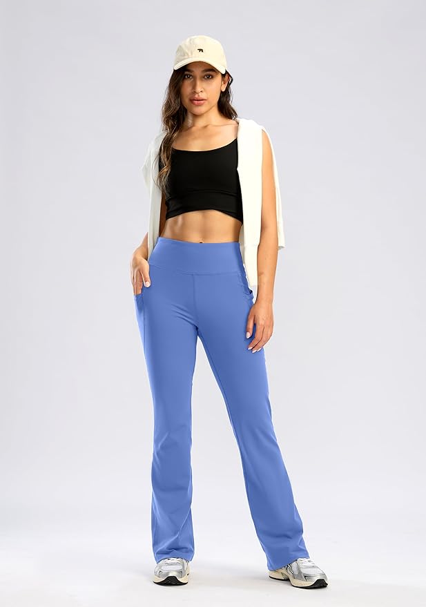 28"/30"/32"/34" Inseam Women's Bootcut Yoga Pants Long Bootleg High-Waisted Flare Pants with Pockets
