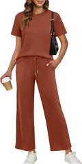 XIEERDUO Women's Side Slit Lounge Sets 2026 Fashion 2 Piece Travel Outfits Cozy Loungewear Wide Leg Tracksuits S-3XL
