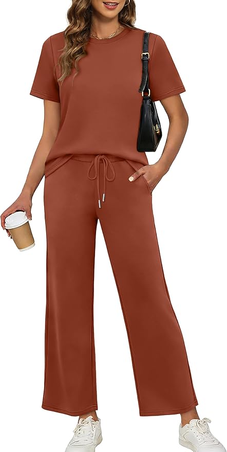 XIEERDUO Women's Side Slit Lounge Sets 2026 Fashion 2 Piece Travel Outfits Cozy Loungewear Wide Leg Tracksuits S-3XL