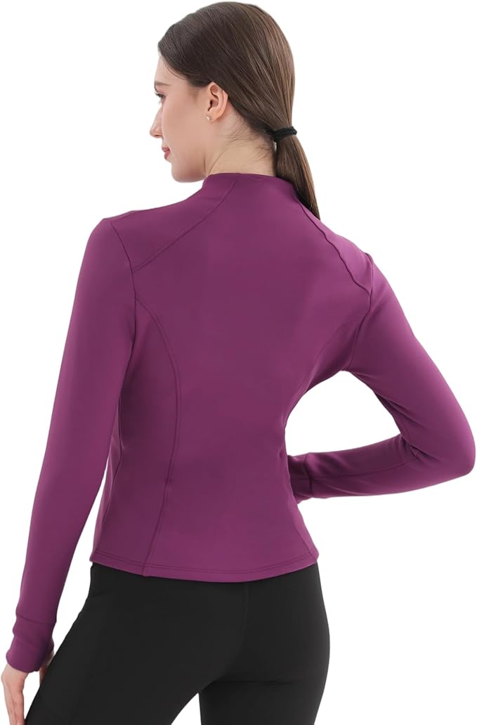 Women's Thermal Yoga Jacket - Thick Warm Full Zip Long Sleeve for Running Gym, Fleece Lined for Cold Weather Winter