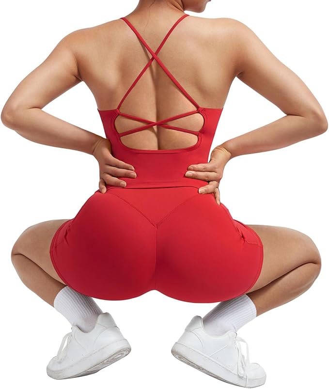 SUUKSESS Women 2 Piece Workout Sets Padded Tank Tops Tummy Control Leggings Gym Outfits