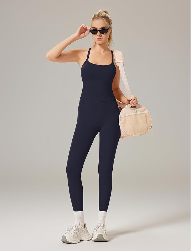 RXRXCOCO Cross Back Workout Sets for Women 2 Piece Padded Tank Tops Hidden Scrunch Leggings Gym Outfits with Pockets