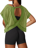 UNIANKIYA Open Back Workout Tops for Women Loose Fit Athletic Crop Tee Short Sleeve Gym Running Yoga Shirt